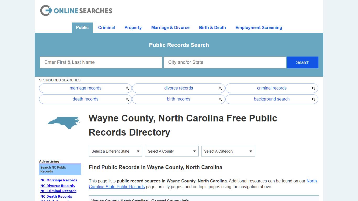 Wayne County, North Carolina Public Records Directory
